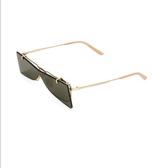 Gucci 56mm Flip-up Rectangle Unisex Sunglasses Dark Grey / Gold - Picture 4 of 8